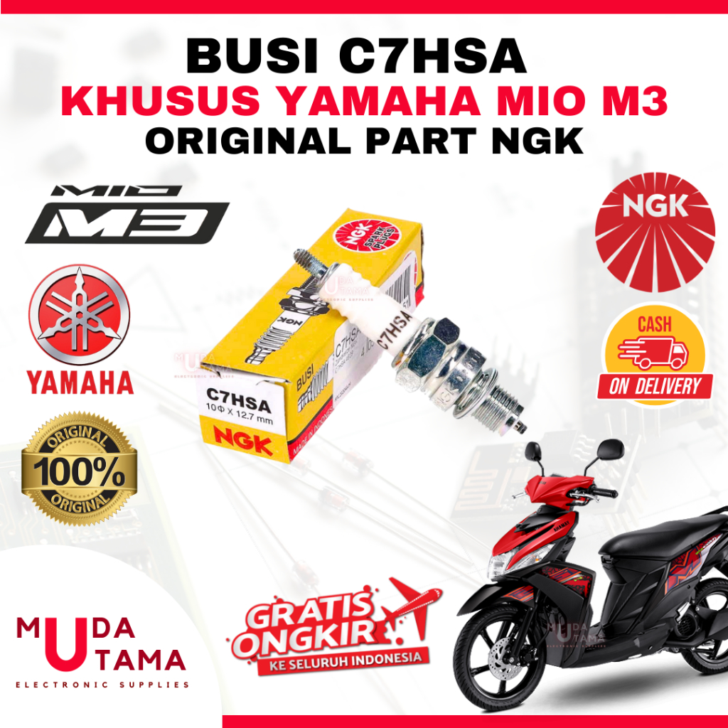 หัวเทียนมอเตอร์ไซค์ YAMAHA MIO M3 - ORIGINAL NGK C7HSA (IRIDIUM) | หัวเทียน NGK C7HSA IRIDIUM MIO M3