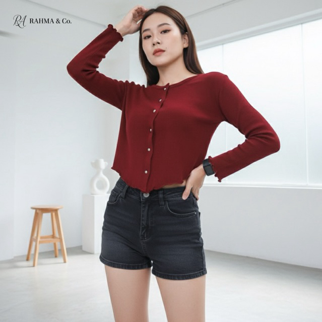 ราห์มา & ร่วม. JASMINE CARDIGAN BASIC CROP ORIGINAL - เสื้อคาร์ดิแกนถักผู้หญิงด้านนอกเสื้อสเวตเตอร์ถ