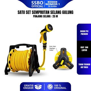 SSBO Paket Semprotan Selang Air Gulung 25 Meter Kuning Jet Spray Taman kebunan Alat Cuci Motor Mobil