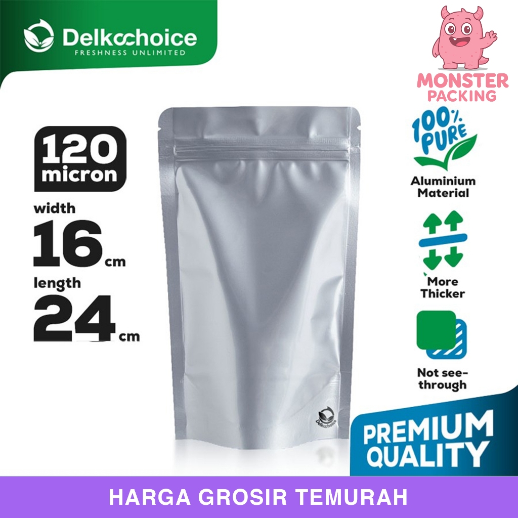 กระเป๋ายืน PURE ALUMINIUM FOIL Delkochoice Ziplock Packaging 16x24cm