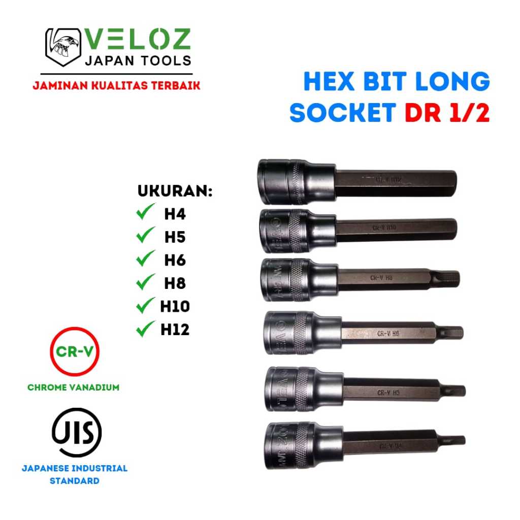 MATA Veloz Hex Bit Star Bit ซ็อกเก็ตยาว L ความยาว DR 1/2 "H4 H5 H6 H8 H10 H12 T30 T40 T50