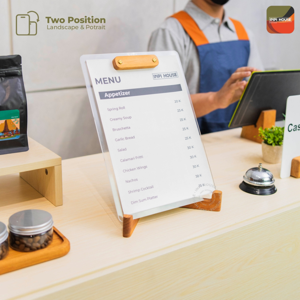 INPI HOUSE Menu Board, Stand - ป้ายเมนูขนาด A4 พร้อมขาตั้ง - ปรับได้ทั้งแนวนอนและแนวตั้ง - วัสดุไม้แ
