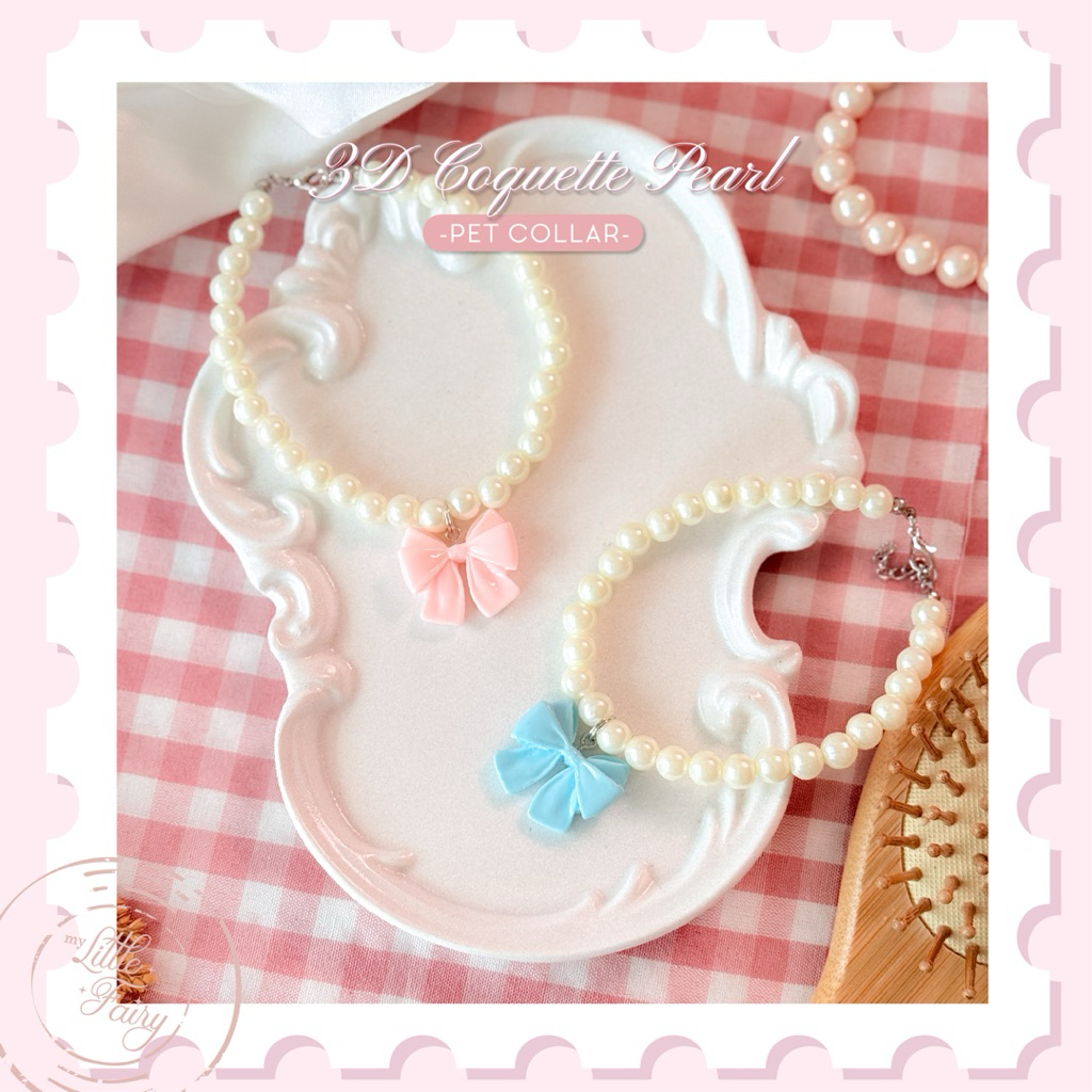 [COQUETTE] 3D coquette Pearl Collar Cat Necklace Pearl Collar Dog Necklace Cat Pendant Kitten Neckla