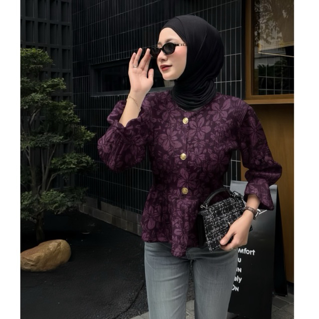 Elzian - Celia Top Blouse Peplum Floral Chic Korean Look - Casual Business Womens Top - Outerwear St