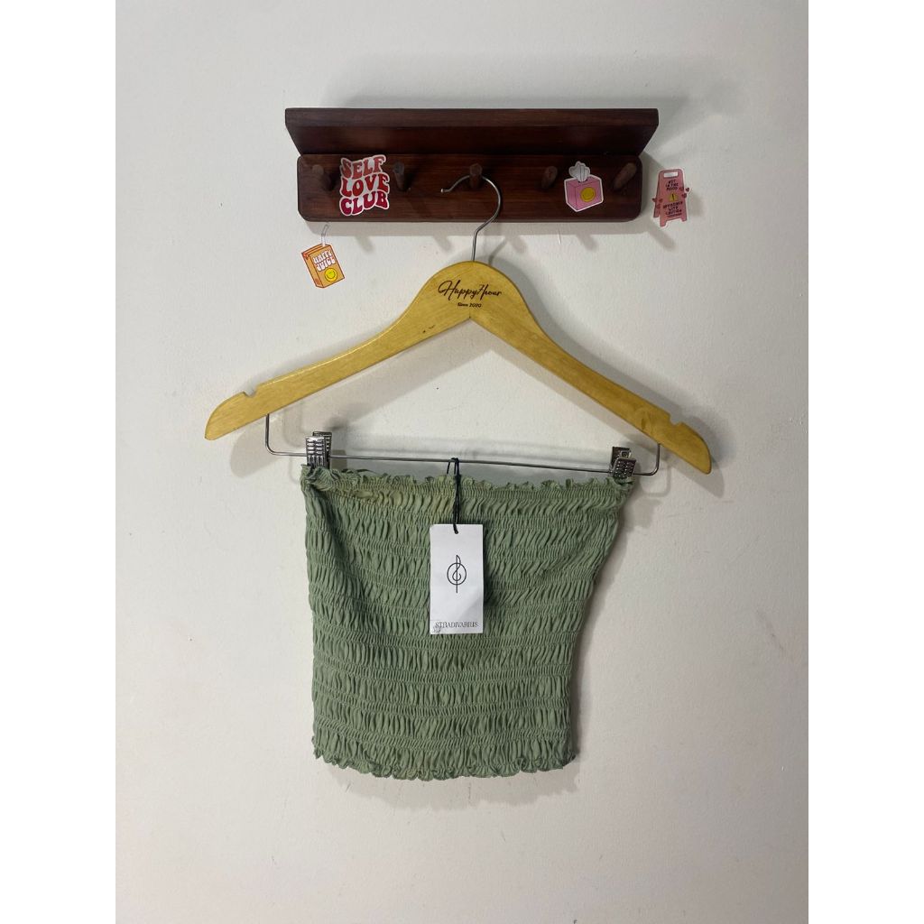 STRADIVARIUS GREEN RUCHED BANDEAU TOP