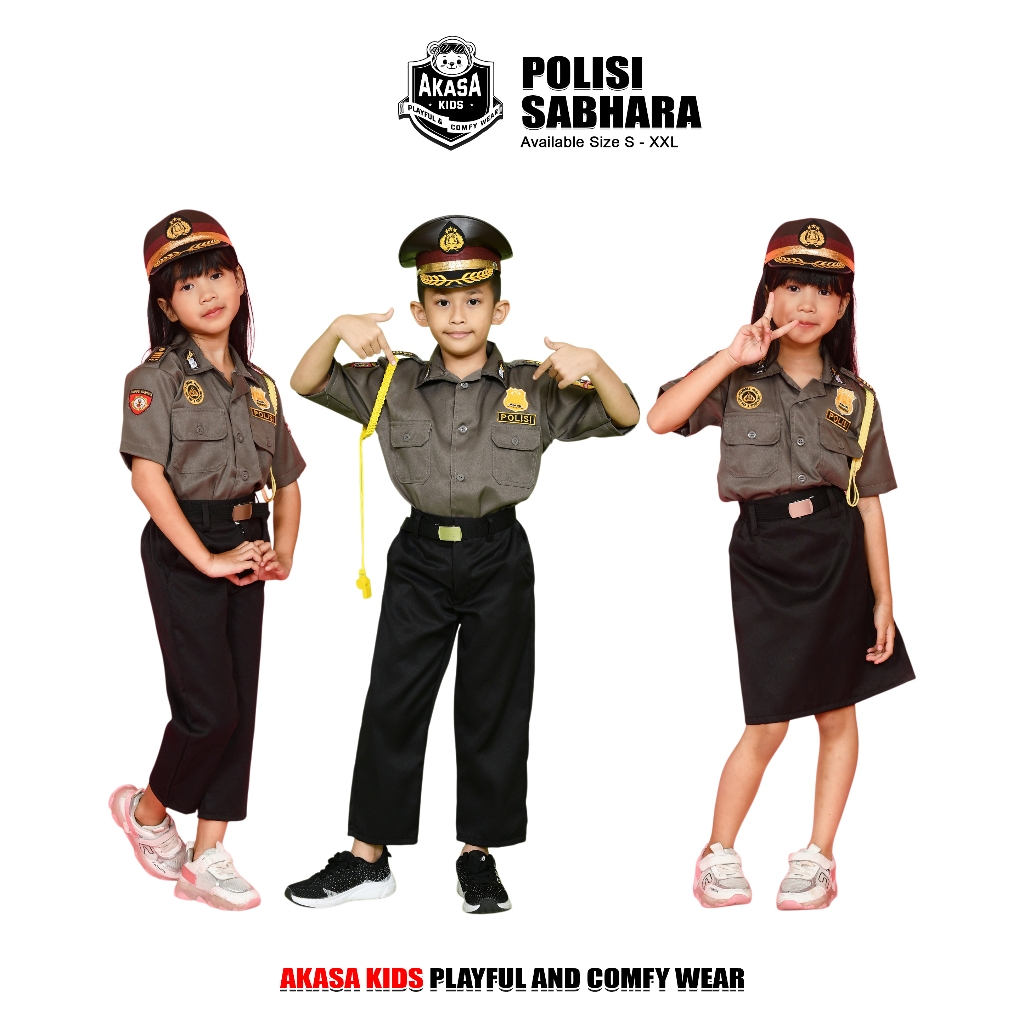 AKASA KIDS - ชุดตํารวจ Sabhara สําหรับเด็กชายและเด็กหญิง | เสื้อผ้ามืออาชีพสําหรับเด็ก 1 ชุด