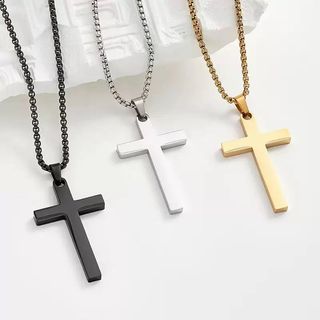 KALUNG SALIB TITANIUM PRIA WANITA PUTIH HITAM ANTI KARAT TIDAK LUNTUR
