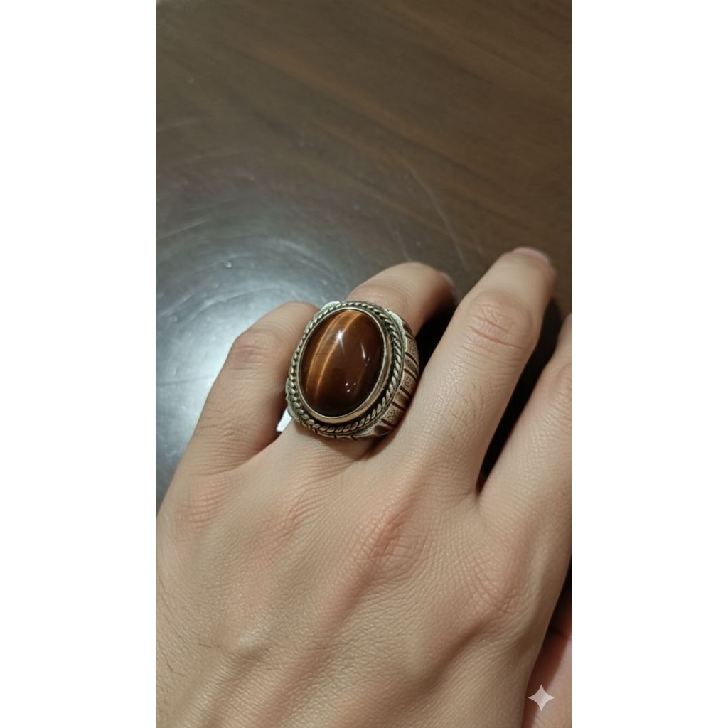 NATURAL RED TIGER EYE AGATE STONE RING
