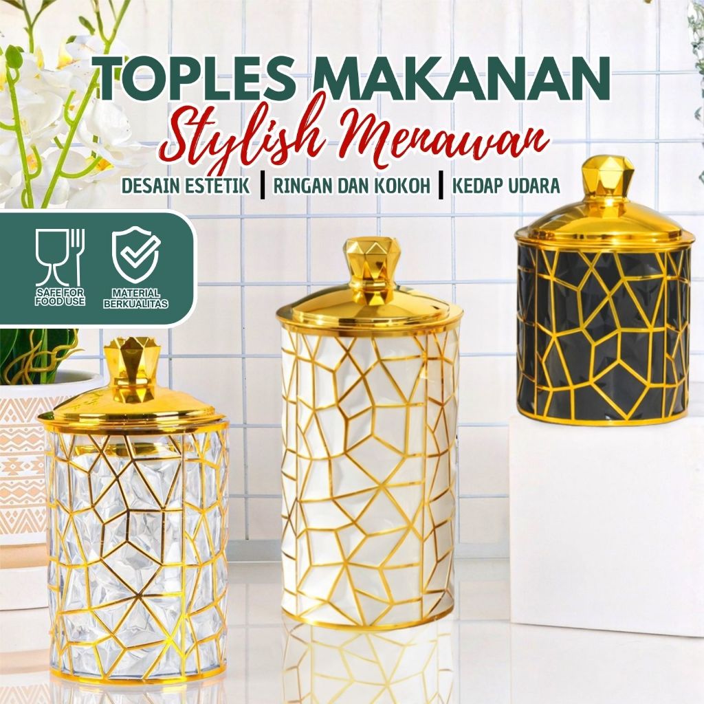 Luxury Food Jar Set 3 in 1 Elegant Gold Pattern - Premium Eid Cookie Jar - NEW