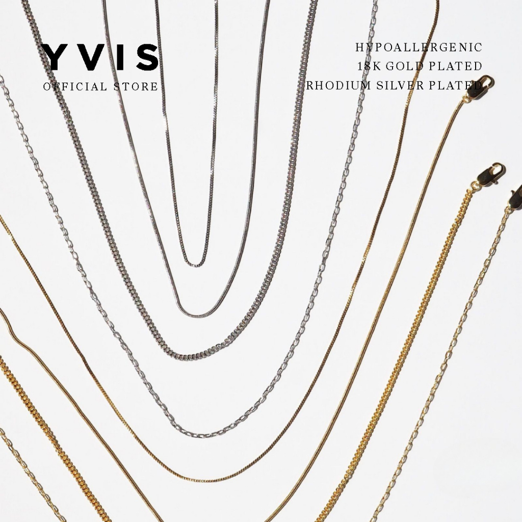 YVIS สร้อยคอโซ่กล่อง | สร้อยคอชุบทองผู้หญิง (ชุบทอง 18เค) สร้อยคอไฮโปอัลเลอร์เจนิก - สร้อยคอชุบเงินส