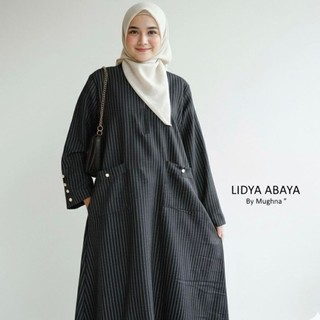 Gamis Abaya Salur Strip Semiwoll Premium Busui Friendly