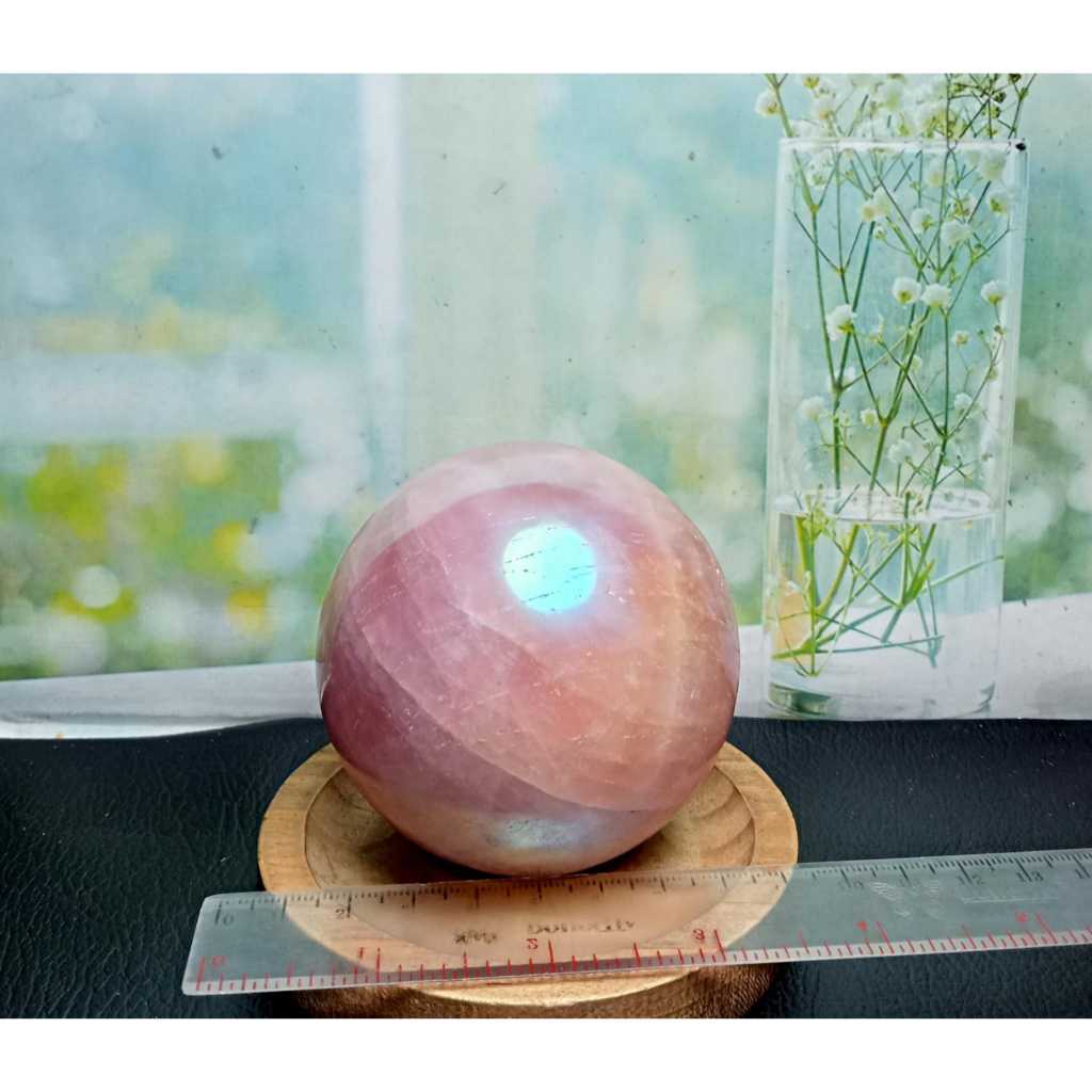 ธรรมชาติ Madagascar Rose Quartz Sphere Aura Rainbow Plating (5)