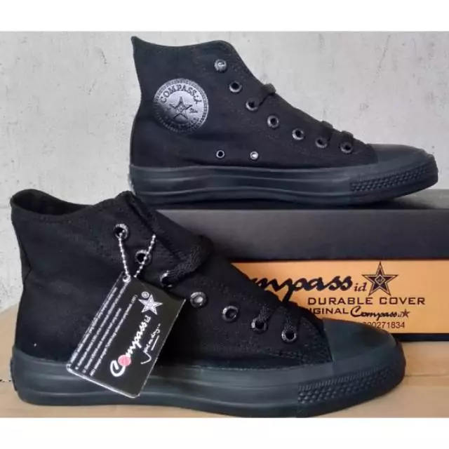 Compass.id High Canvas Full Black Shoes - รองเท้าผ้าใบลําลองคลาสสิกคุณภาพ