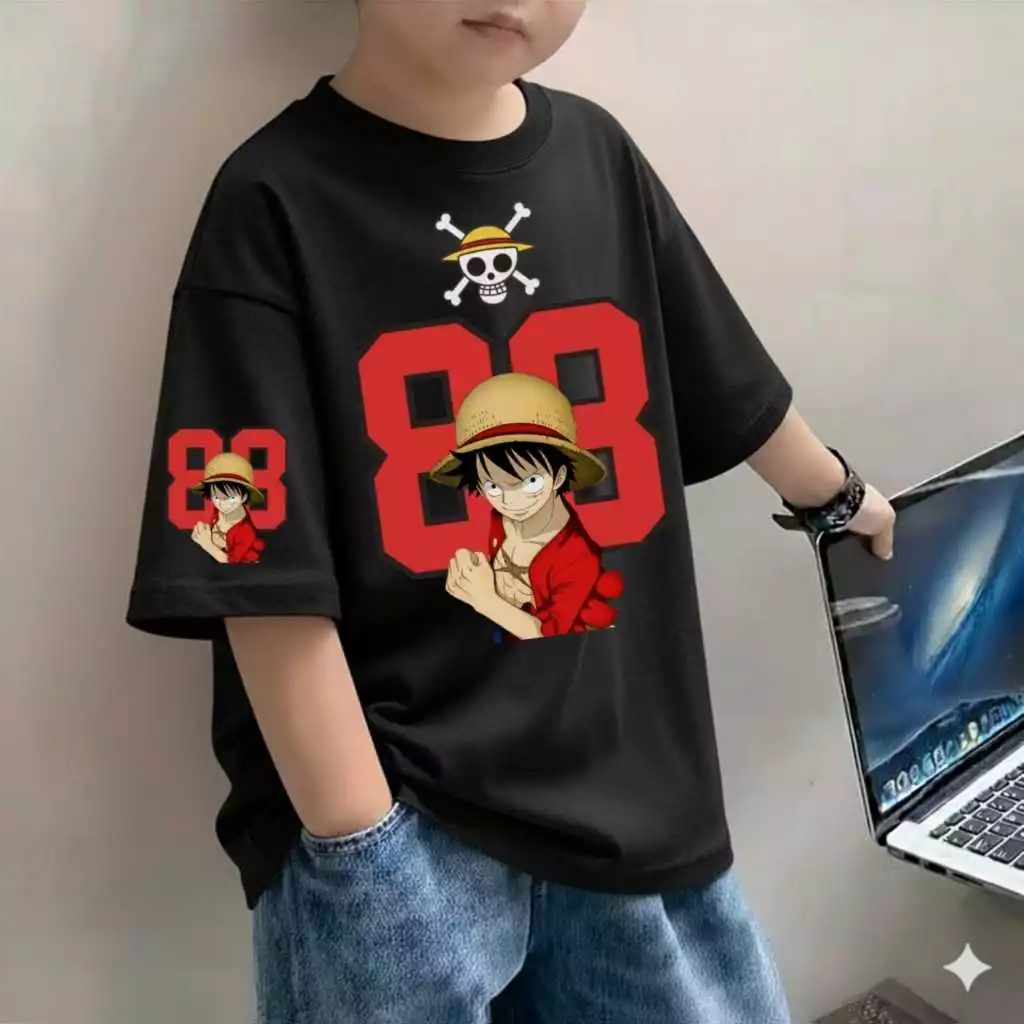 TEEFORME LUFFY ONE PIECE Anime Kids T-Shirt Tops สําหรับเด็กชายและเด็กหญิง 4-14 ปี I เด็กและวัยรุ่น