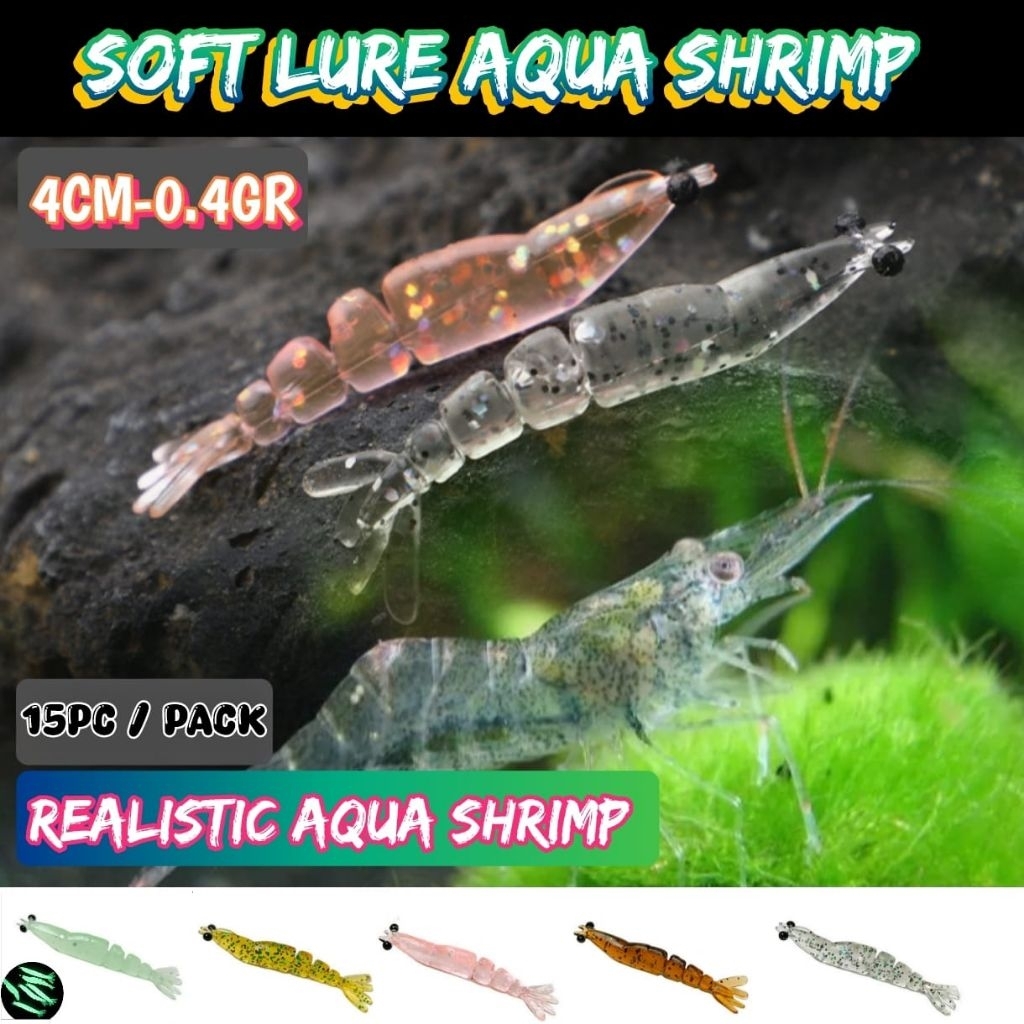 15PC SOFTLURE AQUA ShrimP BAIT AJING ShrimP 4CM ULTRALIGHT LURE CASTING SABKI GLOW