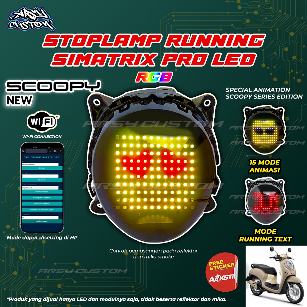 Stoplamp Scoopy New Prestige Stylish 2020 - 2024 Running Text Animation Emoji LED RGB Simtrix Pro Va