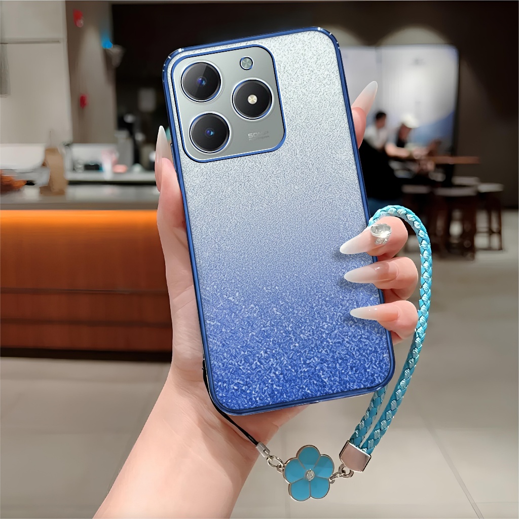 Softcase Realme C61 C63 C55 GT 6 Neo 6T หรูหรา Tpu Glitter ฟรี Lanyard ดอกไม้ปลอก Hp