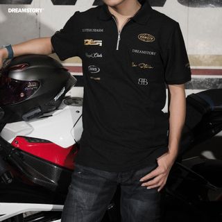 DREAM STORY - Polo Shirt Cluster Cotton Pique Black Kaos Kerah Pria Wanita Baju Kaos Kerah Distro