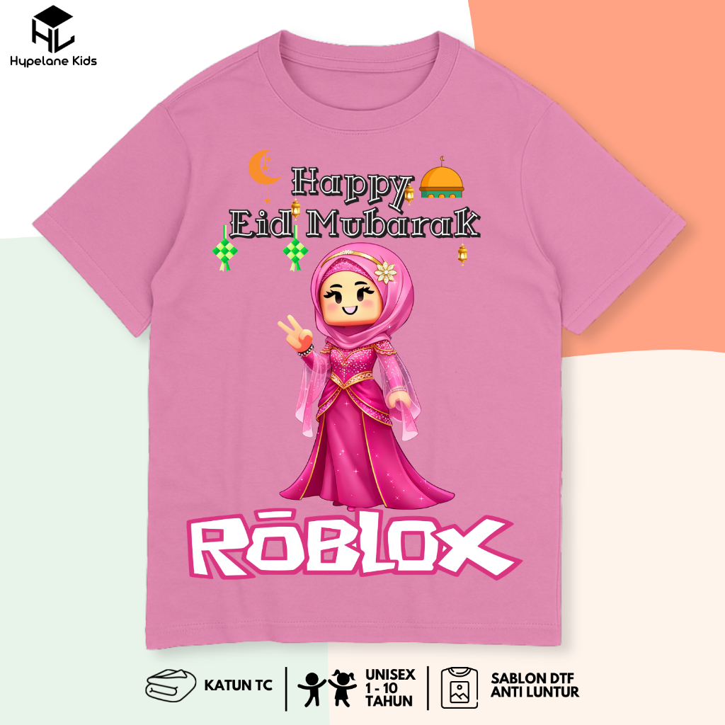 Roblox DTF Design Ramadan เสื้อยืดแขนสั้นเด็กผู้หญิงอายุ 1 - 10 ปี PB