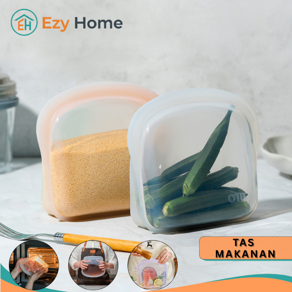 Ezy Home - กระเป๋าใส่อาหารซิลิโคนแบบนํากลับมาใช้ใหม่ได้ Ziplock เกรดอาหารป้องกันการรั่วสําหรับผลไม้ 