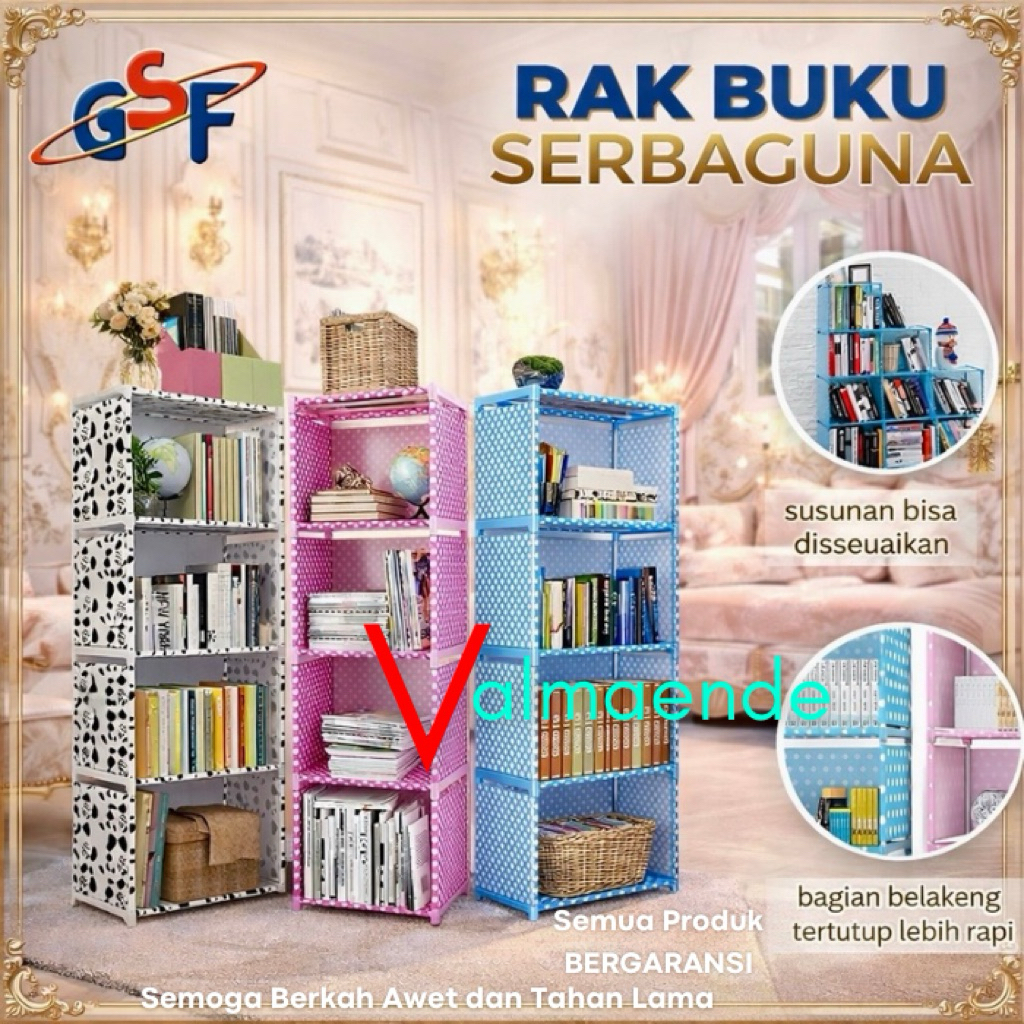 Minimalist ชั้นวางหนังสือ 5 ชั้น 4 คอลัมน์ชั้นวางอเนกประสงค์ชั้นวางของ 125 ซม.ชั้นวางแบบพกพา GSF 420