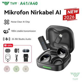 TNW A41 2-in-1 Wireless Microphone Dual Magnetic Mikrofon AI Noise Reduction Mic Profesional Wireless Microphone dengan Charging Case for Android/ iPhone