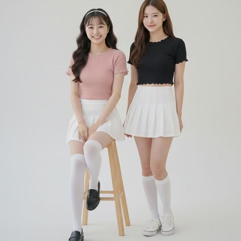 สไตล์ WHS | Basic Ribbon Baby Tee / Ruffle Knit Top / Lettuce Trim / เสื้อครอป