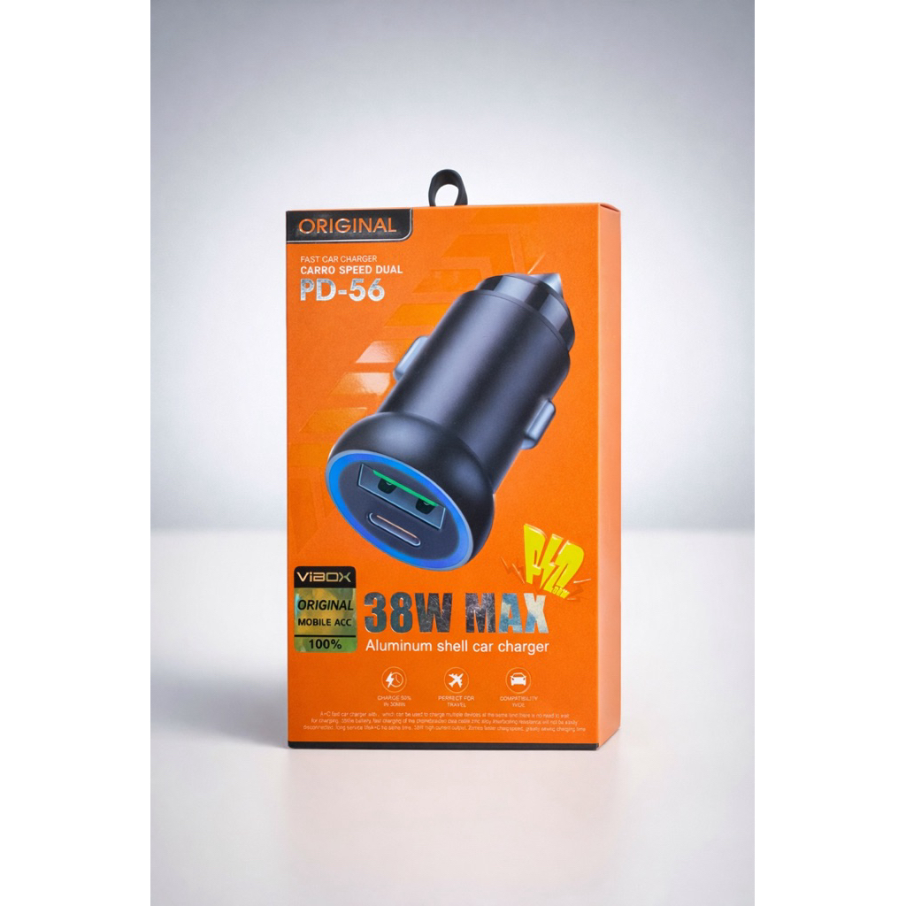 PD-56 LED 38W USB-A Car Charger Adapter + Type-C Car Saver Mini PD 38W QC3.0 PD56 Fast Charging