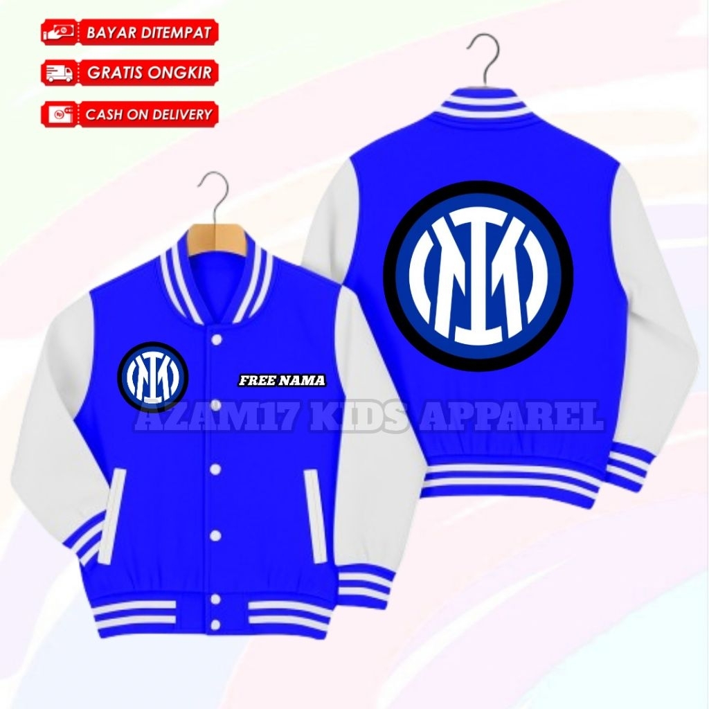 INTER MILAN KIDS VARSITY BASEBALL JACKET FREE NAME / INTER MILAN CLUB KIDS VARSITY BASEBALL JACKET