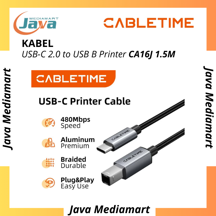 CABLETIME USB-C 2.0 ถึง USB-B ชายสายเคเบิลข้อมูลเครื่องพิมพ์ CA16J สําหรับเครื่องสแกนเนอร์เครื่องพิม