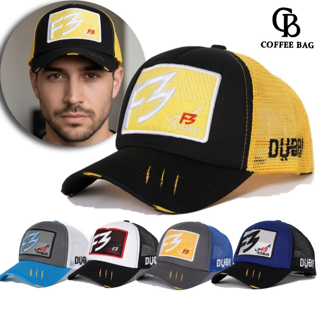 [CB] F3 Stables Distressed Style Mesh Hat - Cool Mens and Womens Dubai Trucker Hat - TPI-138
