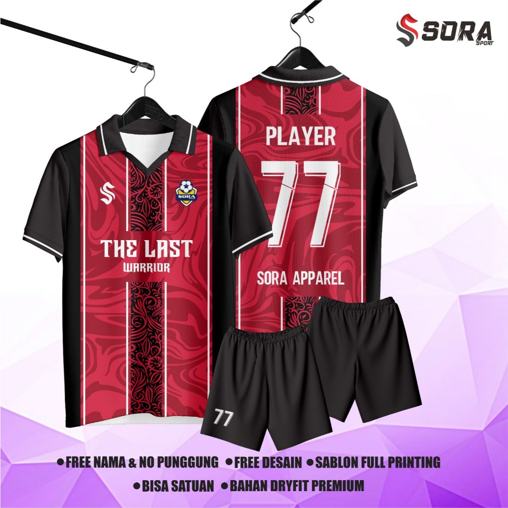 LAST WARRIOR RED RETRO JERSEY FOOTBALL JERSEY - FUTSAL JERSEY - VOLLEYBALL JERSEY - PRINTING BADMINT