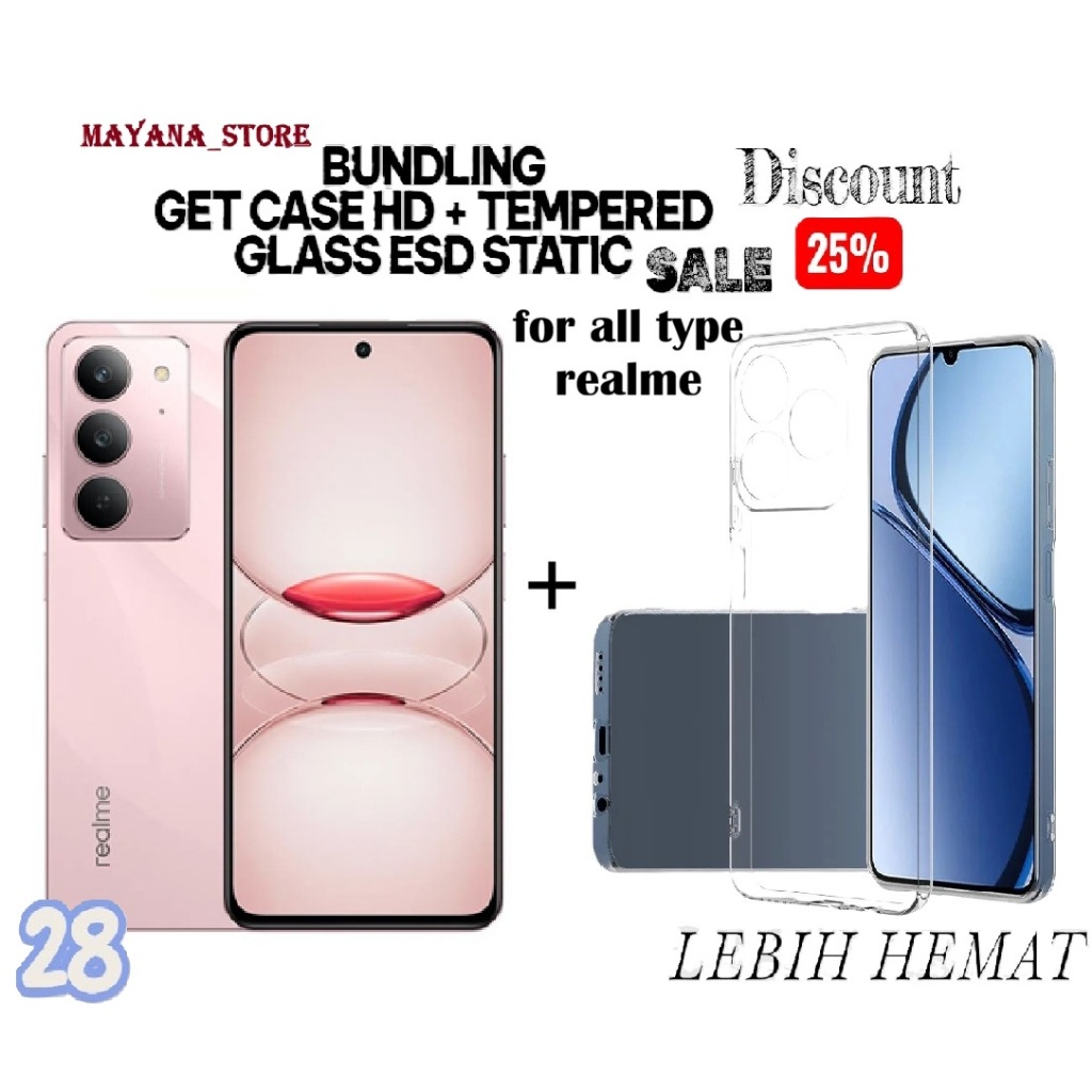 28 - [ECONOMIC PACKAGE] GET 1 CLEAR HD 2.0MM CASE + CLEAR STATIC ANTI-SCRATCH REALME 13 13+ 12 12+ 1