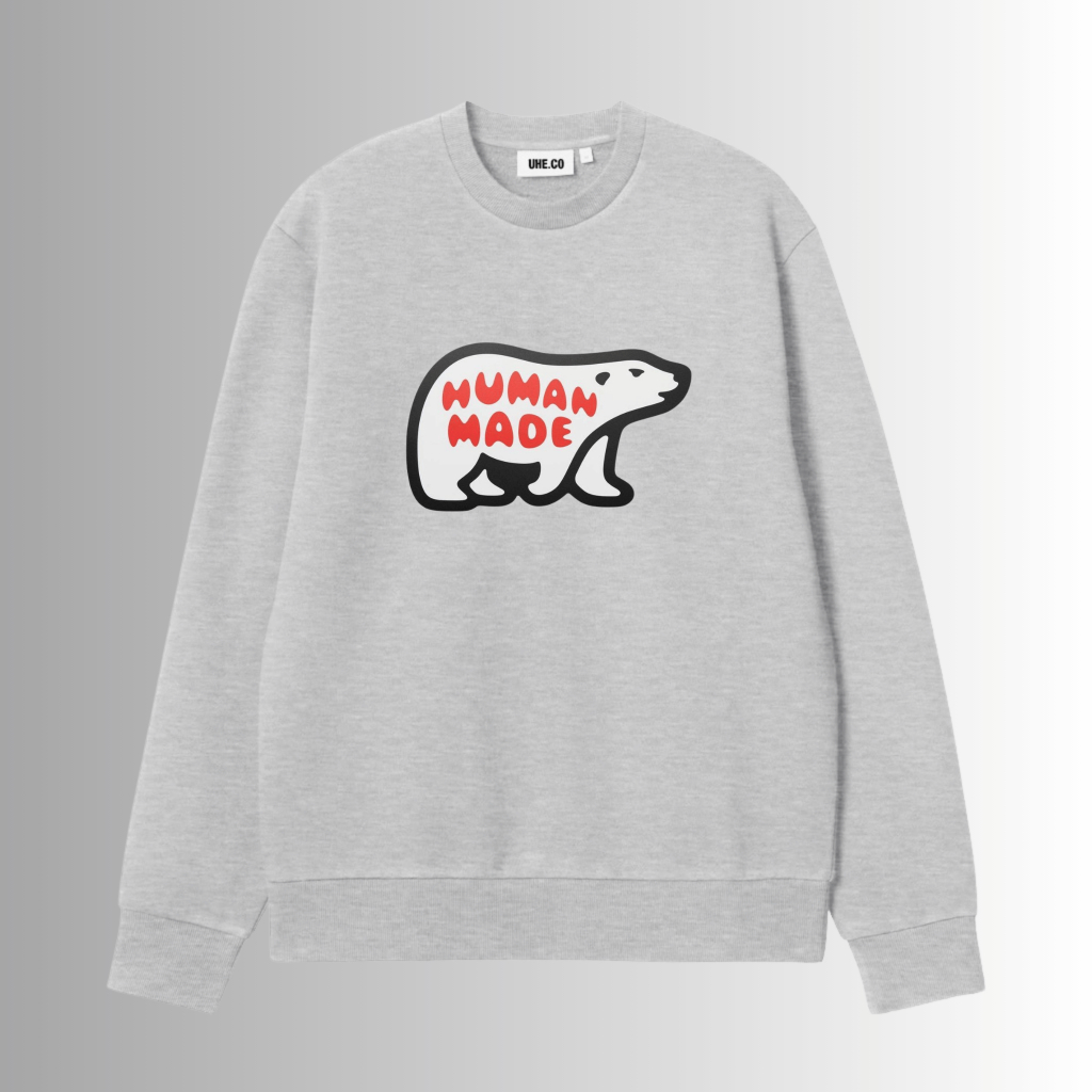 Human Made Streetwear Simple Crewneck เสื้อกันหนาวสําหรับผู้ชายและผู้หญิง, ขนแกะหนาพรีเมี่ยม, Distro