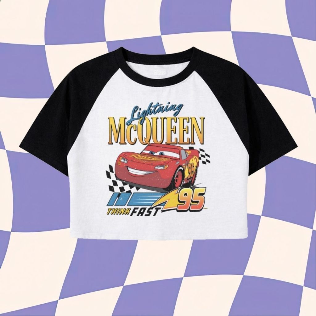 เสื้อครอปสีม่วง Haze "Lightning McQueen" Raglan | เสื้อครอป | เสื้อยืดผู้หญิง | วินเทจ วินเทจ วินเทจ