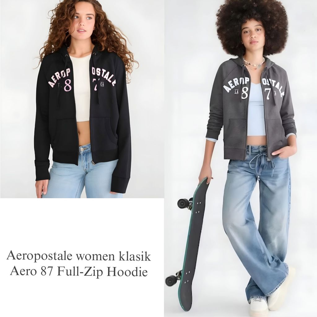 Aeropostale ผู้หญิงคลาสสิก Aero 87 Full-Zip Hoodie/แจ็คเก็ต Wanita Original Branded/แจ็คเก็ต Wanita 