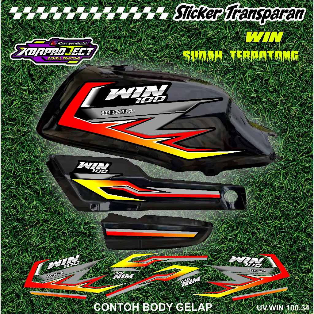 WIN 100 COOL PREMIUM TRANSPARENT สติ๊กเกอร์ HONDA RACING 34 สติ๊กเกอร์ LINES ALREADY CUT