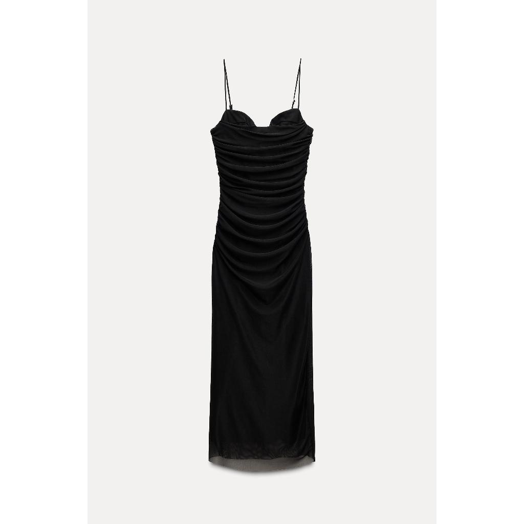 ZARA BLACK CORSET STYLE TULLE MIDI DRESS