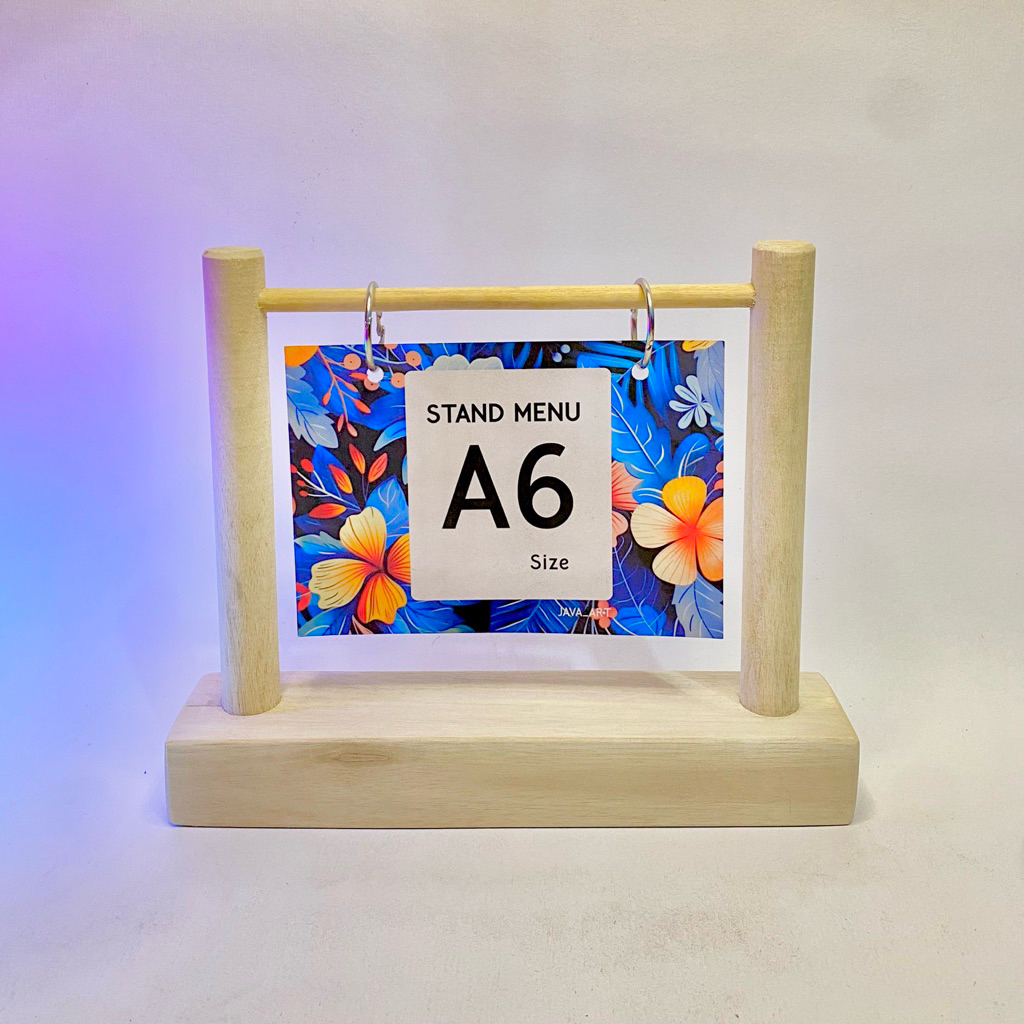 GANTUNGAN A6 WOODEN RING MENU STAND LANDSCAPE CLASSIC INDUSTRANG TABLE HANGER MENU หมายเลขจอแสดงผล M