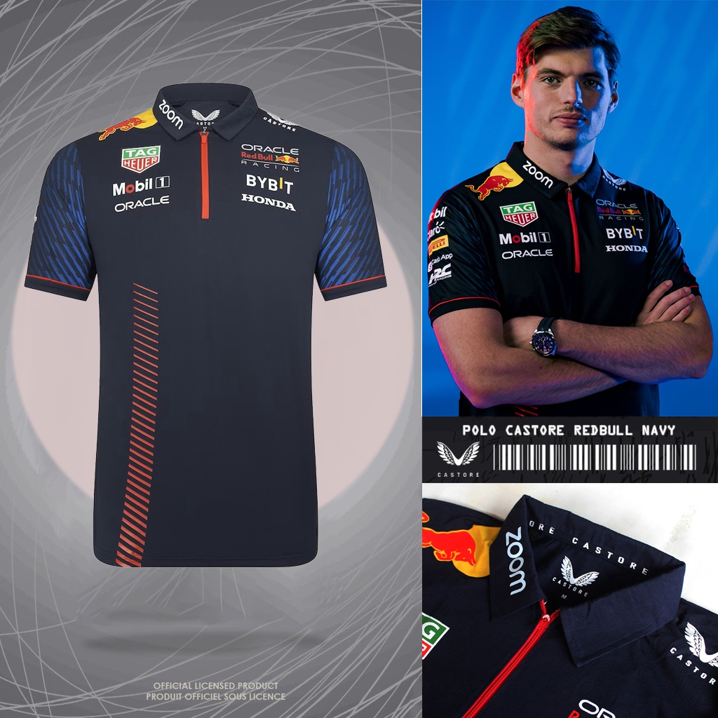 Kaos Poloshirt Redbull Castore 2025 2023 Unisex Cool แข่งล่าสุด gmjula one 1 navy red bull pcn