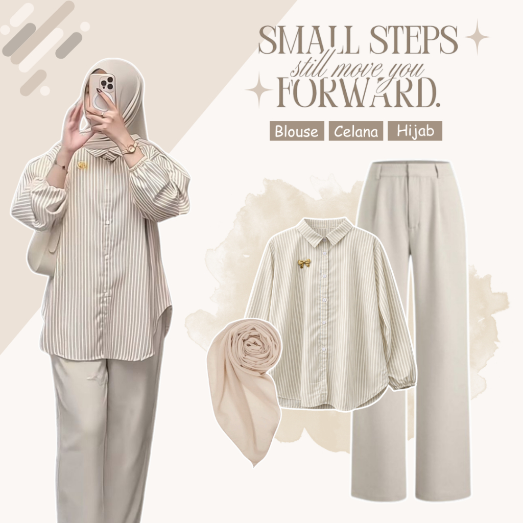 KEMEJA ชุดลายทางผู้หญิง 3-in-1 (เสื้อเชิ้ตลายทาง, Culottes, Bella Square) - LU254