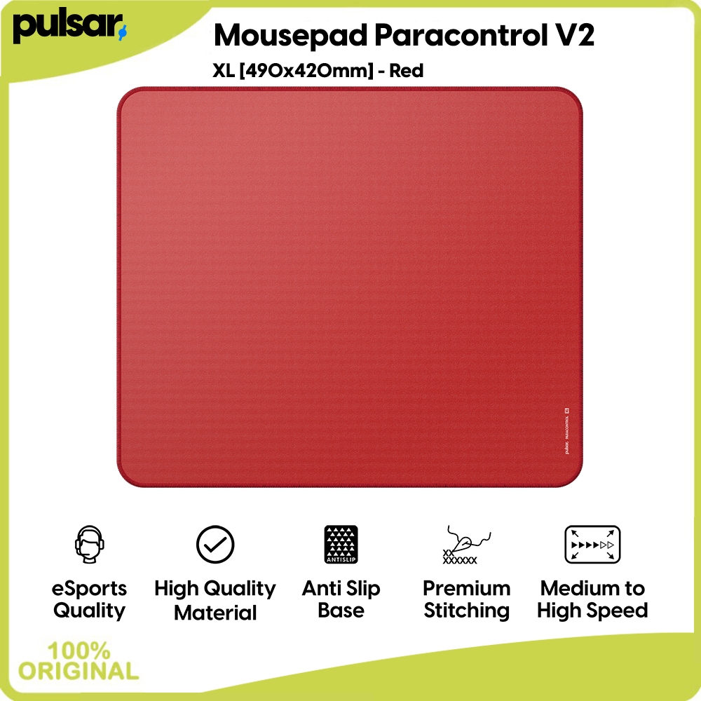 MERAH Pulsar Gaming Mousepad Paracontrol V2 ขนาด XL [490x420 มม.] สีแดง Professional Anti-Slip Espor