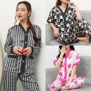 [Exclusive by Emily Piyama] Baju Tidur Piyama Satin Silk Model Kancing Depan Pakaian Tidur Wanita