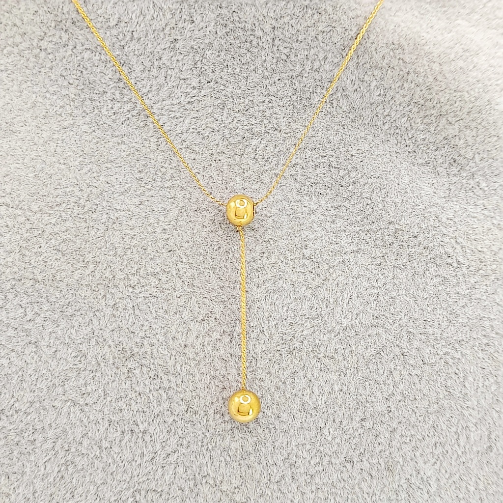 (88) สร้อยคอผู้หญิงไทเทเนียมทองโซ่แบน Dangle Ball Boba Glossy SK55