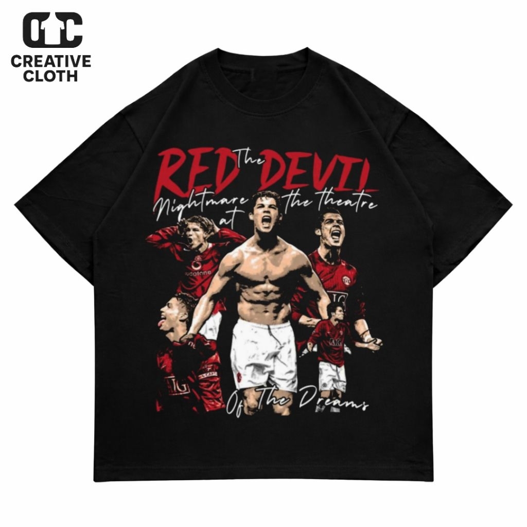 เสื้อยืดโอเวอร์ไซส์ THE RED DEVIL CRISTIANO RONALDO CR7 | เสื้อยืด OVERSIZE BLACK STYLE Y2K VINTAGE 