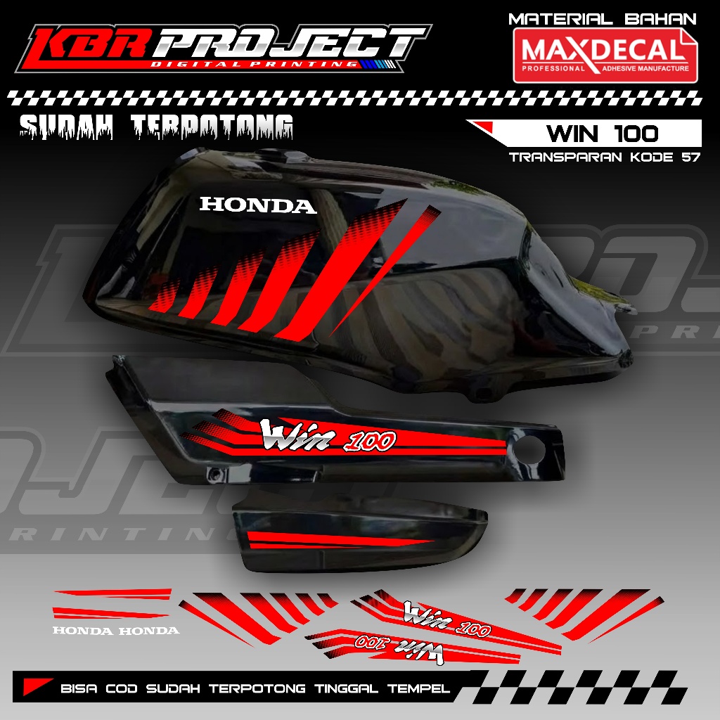 WIN 100 COOL PREMIUM TRANSPARENT STRIPING STICKERS HONDA RACING 57 VARIATION LINES ALREADY CUT