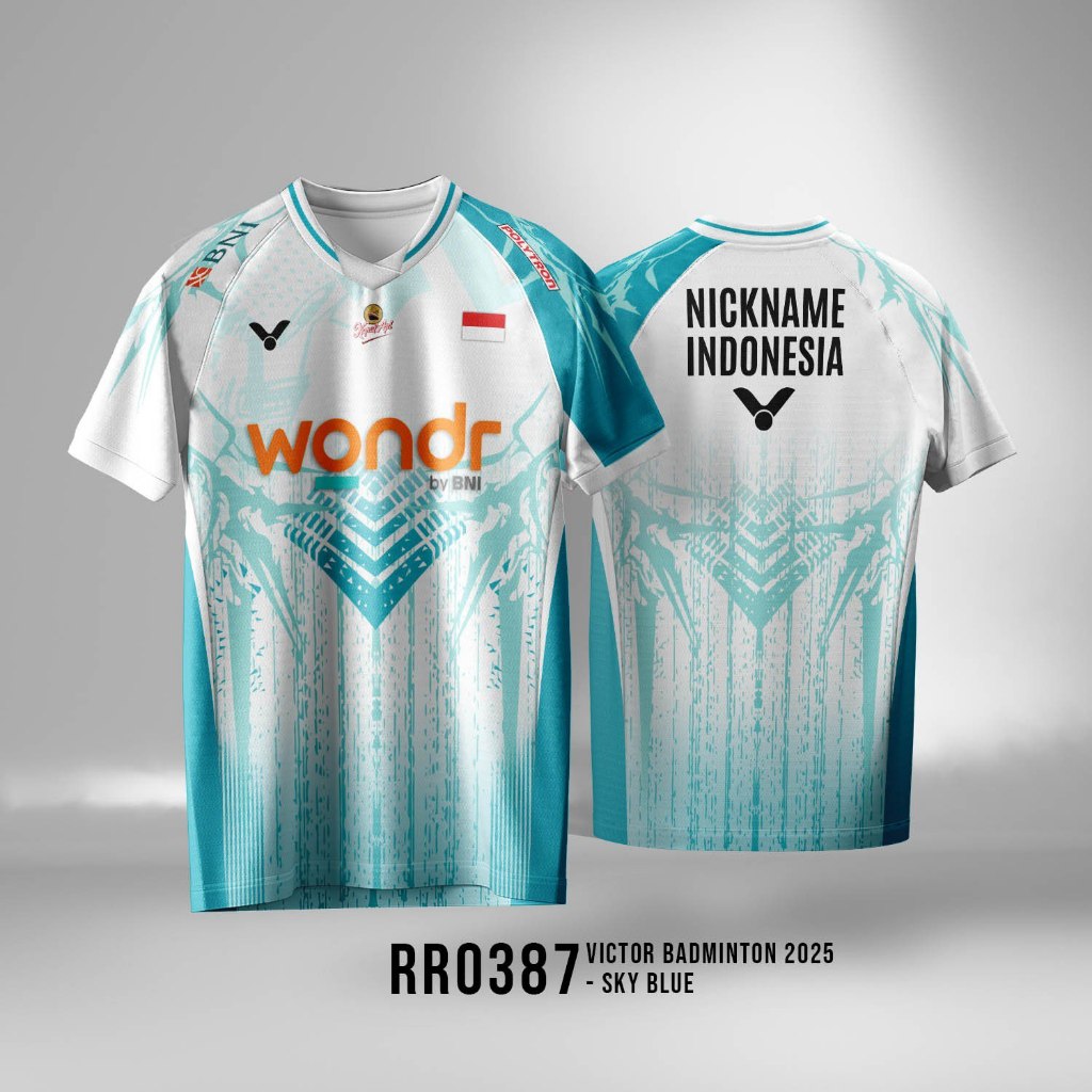 Victor Indonesia Full Print Premium Badminton Jersey - ฟรีชื่อที่กําหนดเอง PB ฟรี - ไซส์ XS - 6XL