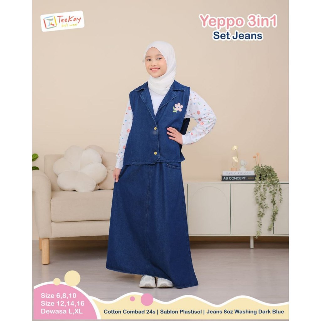 GIRLS SUIT - ONE SET GIRLS 3 IN 1 JEANS VEST MODERN YEPPO