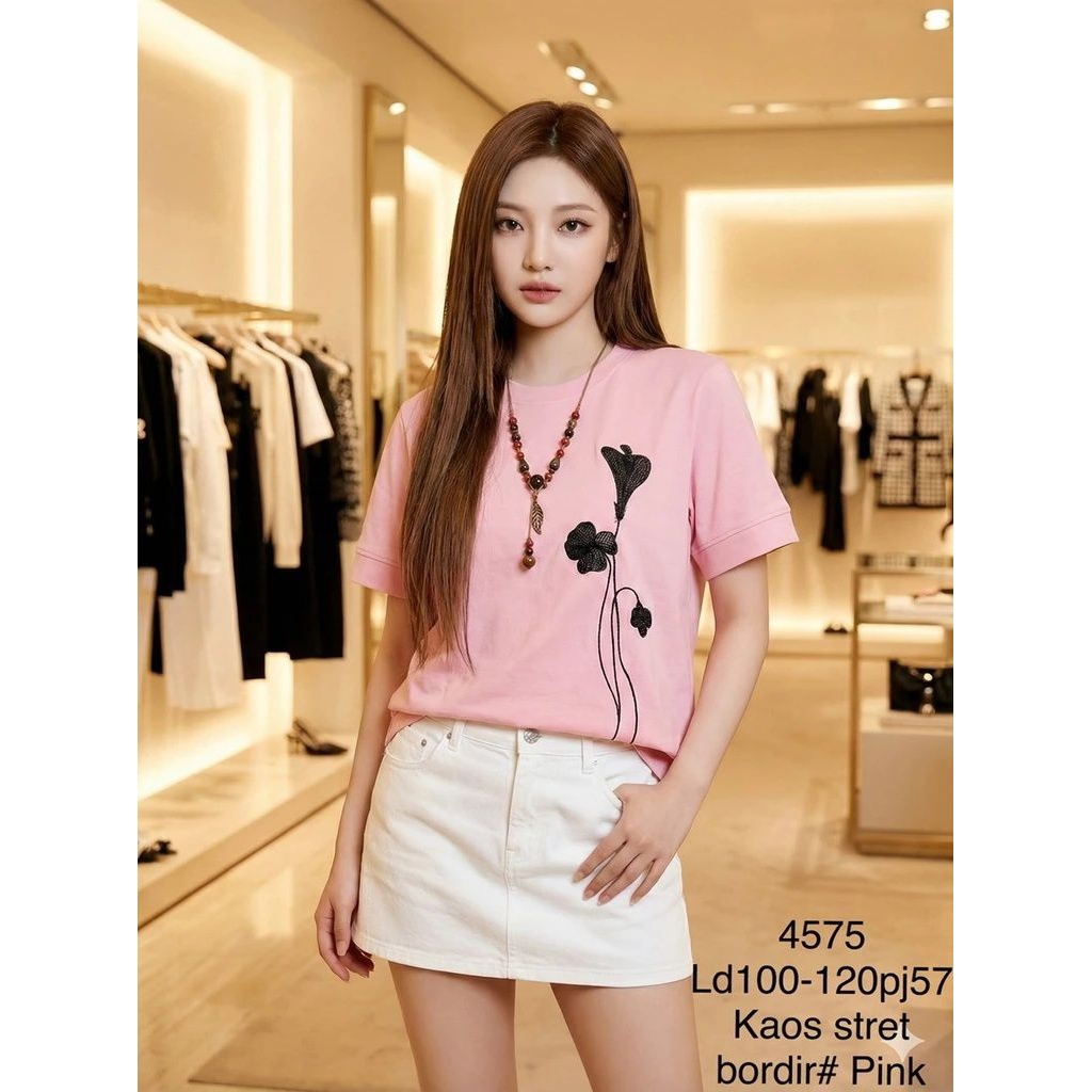 MC 4575 FLOWER EMBROIDERED BLOUSE ผลิตในนําเข้าเสื้อยืด STRECH