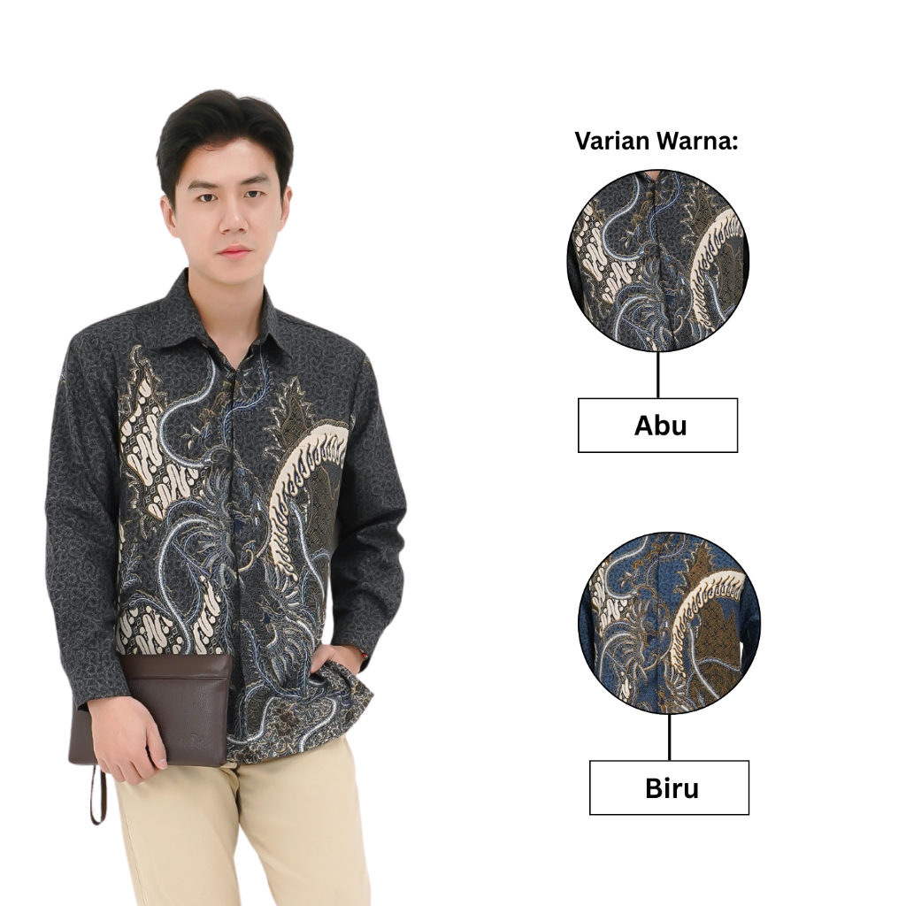 KEMEJA KATUN Bestara X Mataram - เสื้อเชิ้ตผ้าบาติกซับในแขนยาวผู้ชายพร้อม Mahardika Dragon Motif KBM